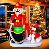 7 Ft Christmas Inflatables Fire Fighter With Dog Decorations, Led Lighted Xmas Blow Up Puppy For Party Indoor Outdoor Ga
