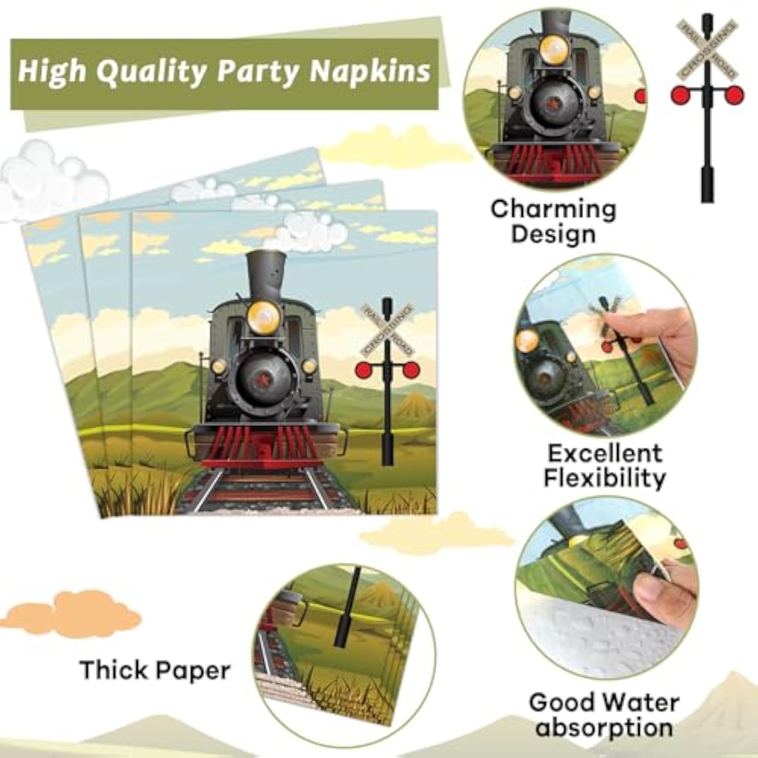 96 Pcs Train Paper Plates And Napkins Party Supplies Steam Train Birthday Disposable Tableware Set Retro Trains Transportation Party Decorations Favors For Baby Shower Dinnerware Favor Serves 24