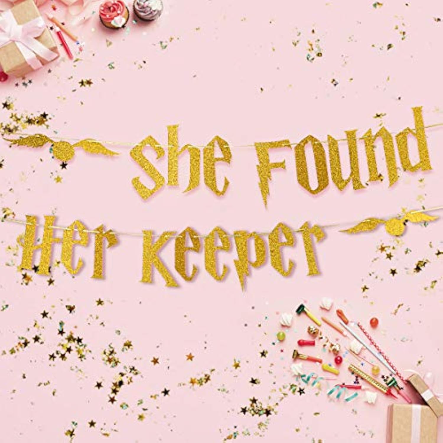 Gold Glitter Bachelorette Party Banner Decorations - Bridal Shower Hen Party Decorations Supplies, Wedding Party Decoration, Gold Glitter Banner | She Found Her Keeper