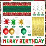 Merry Birthday Christmas Balloon Garland Red Green Gold Party Decor