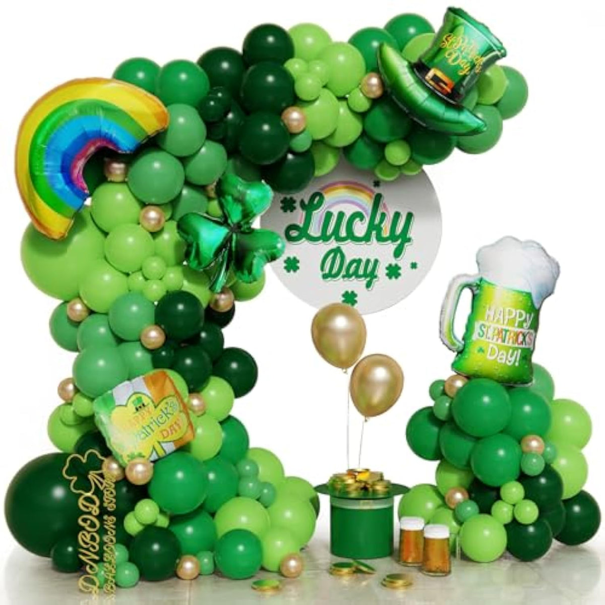 St. Patricks Day Balloon Arch Kit 157Pcs Green Gold Lucky One Balloon Garland Shamrock Rainbow Foil Balloons Saint Patricks Day Party Decorations Gifts Spring Irish Party Supplies Neon Green Balloons