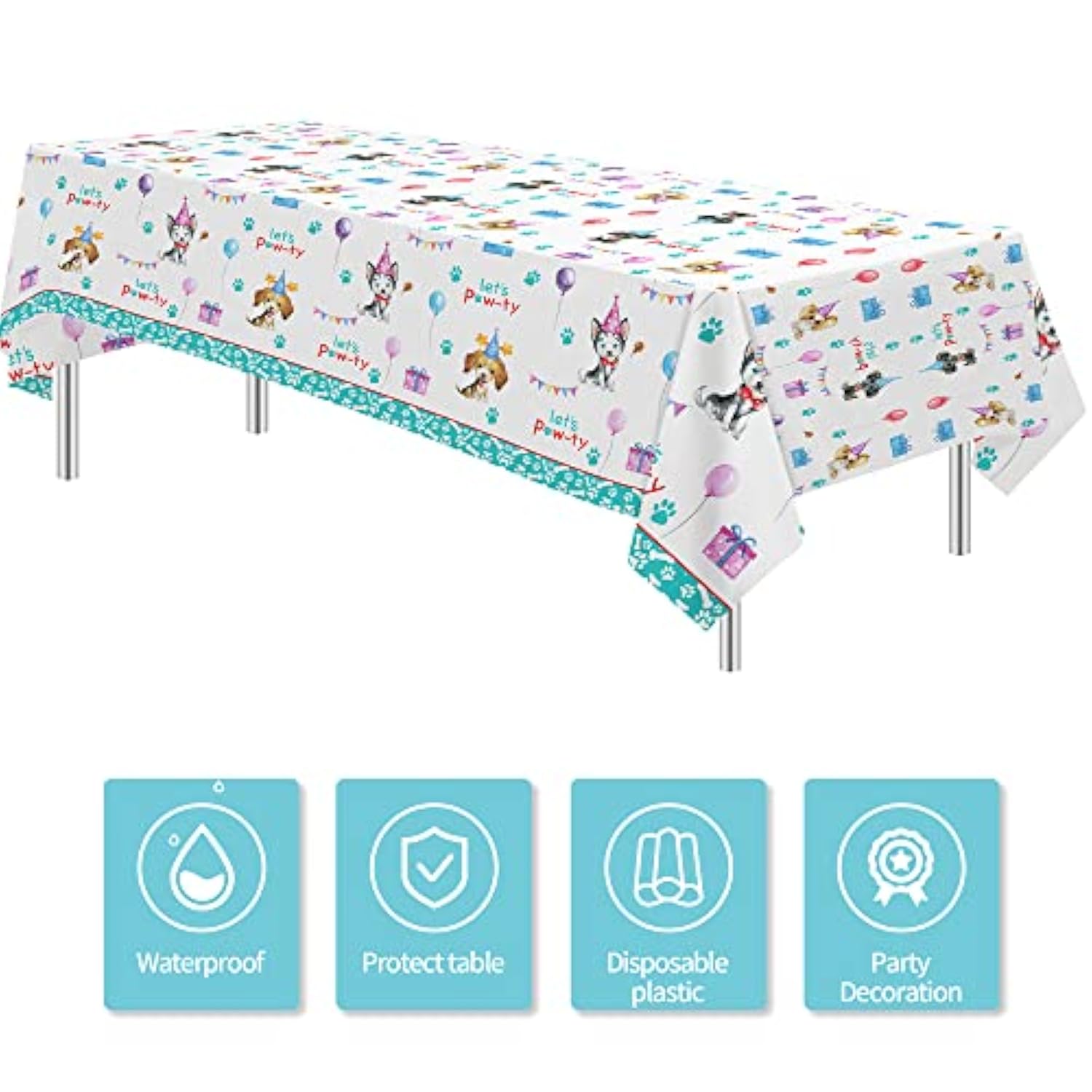 Puppy Dog Birthday Party Supplies Tablecloth, Disposable Dog Party Table Cover Decorations, Blue Puppy Theme Birthday Baby Shower Table Cloth Decorations, 3 Pack, 54In X 108In