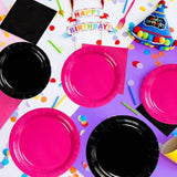 96 Pcs Hot Pink And Black Birthday Decorations Hot Pink Party Plates And Napkins Disposable Heavy Duty Pink And Black Tableware Set For Girls Women Birthday Bridal Shower Halloween Party
