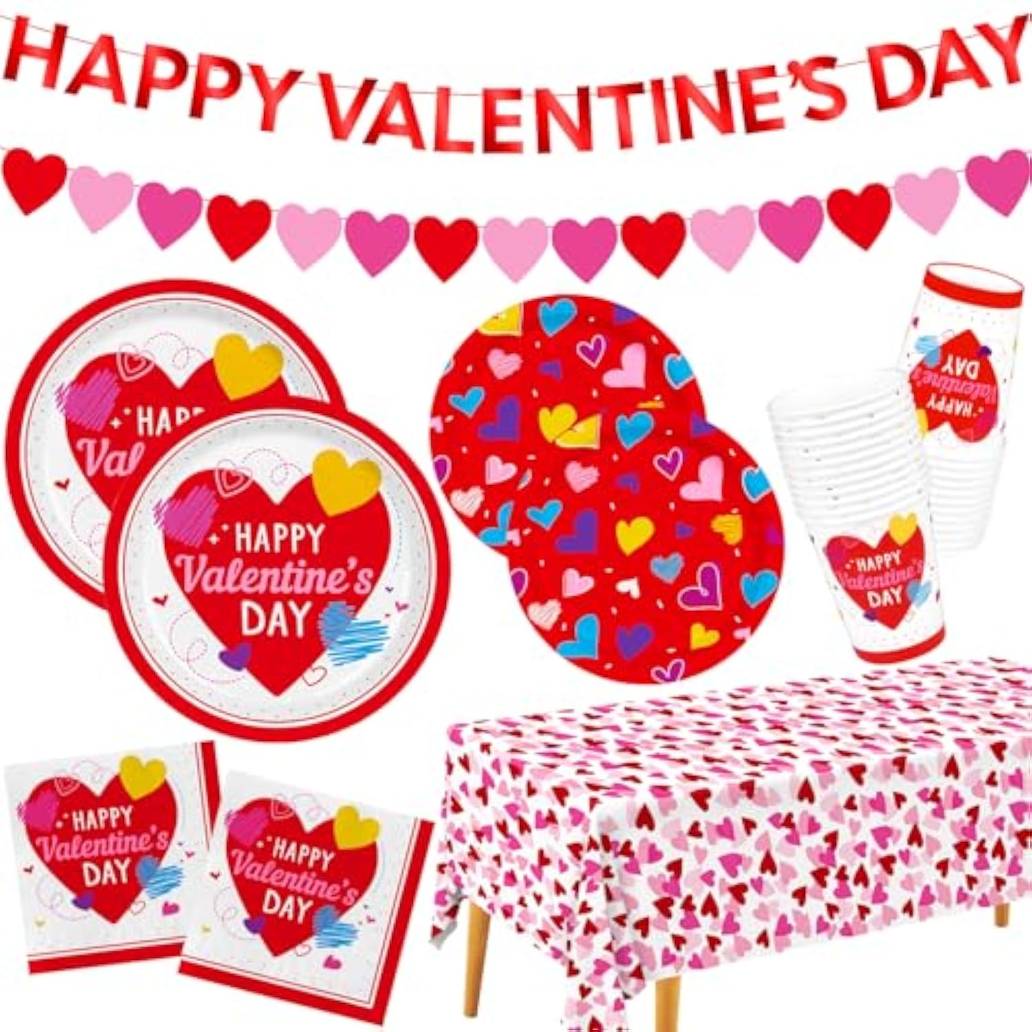 Valentine'S Day Party Supplies Set For 25 - Elegant Disposable Paper Plates, Napkins, Cups, Tablecloth & Banner, Valentine'S Day Party Decorations