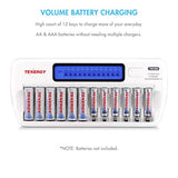 Tenergy TN160 12-Bay Smart Battery Charger for AA/AAA NiMH/NiCd Rechargeable Batteries with Refresh Function