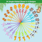 Safari Animal Straws Reusable Crazy Jungle Plastic Straws Bulk For Kids Woodland Birthday Party Favors 24 Pcs