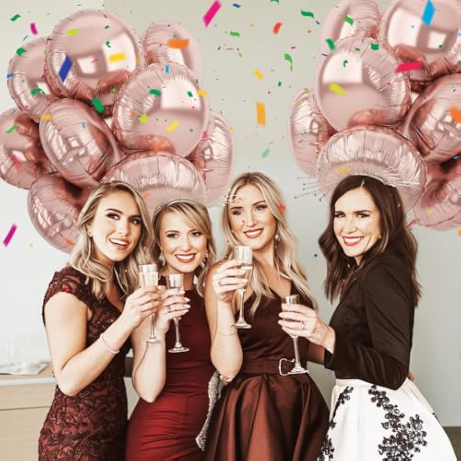 20Pcs 18 Inch Round Foil Balloon, Rose Gold Round Shaped Balloons, Round Shape Foil Aluminum Balloons For Birthday Party Wedding Bridal Shower Celebration Engagement Anniversary Baby Shower Decoration