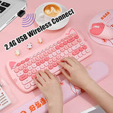 Cute Cat 2.4G Usb Wireless Keyboard And Mouse Combo, Silent Keys, Candy Colors, Compatible With Notebook, Pc (Pink84Keys)