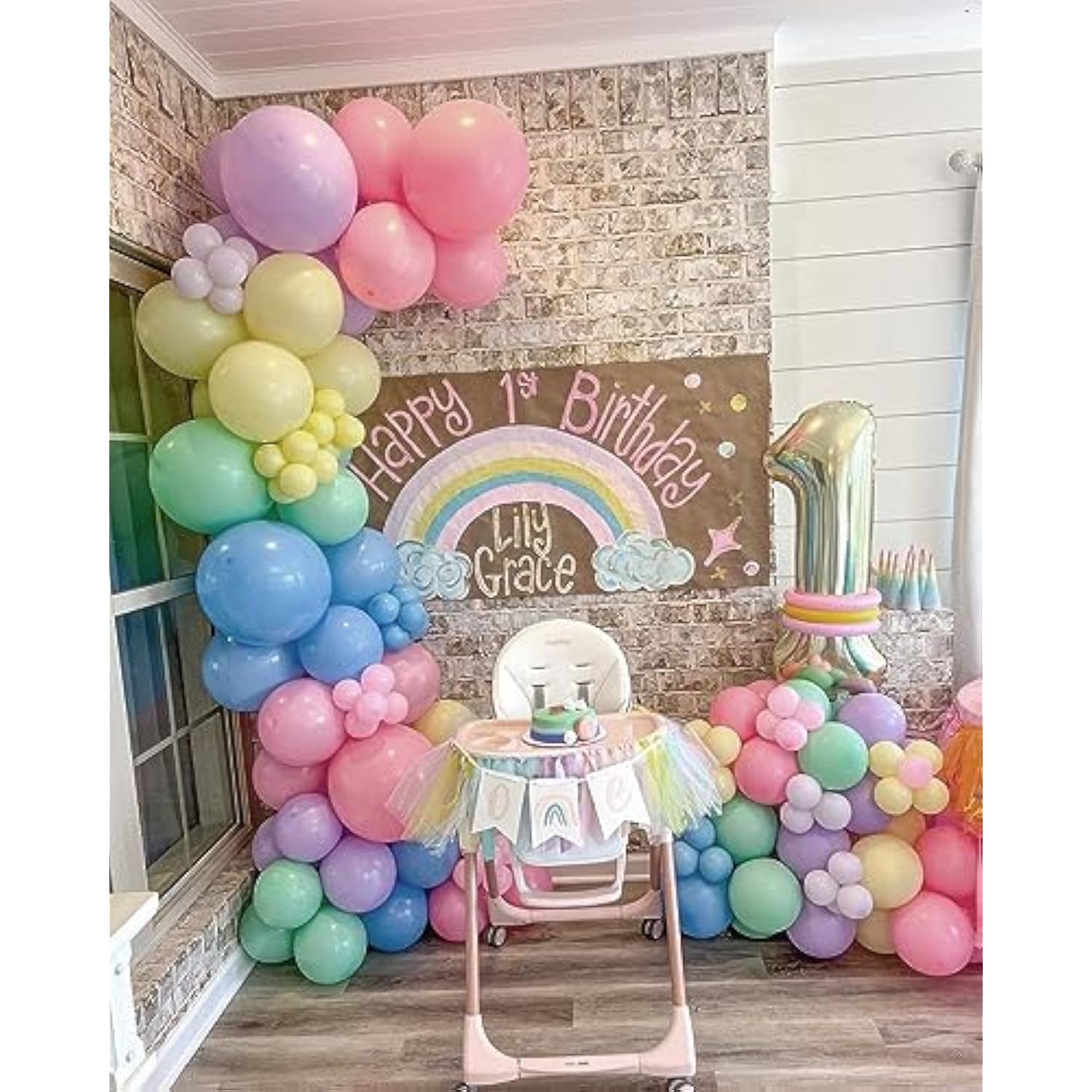 Pastel Balloon Garland Arch Kit, 142Pcs Balloons Macaron Rainbow Ice Cream Foil Party For Baby Shower Girls Birthday Theme Decorations Pink Blue White