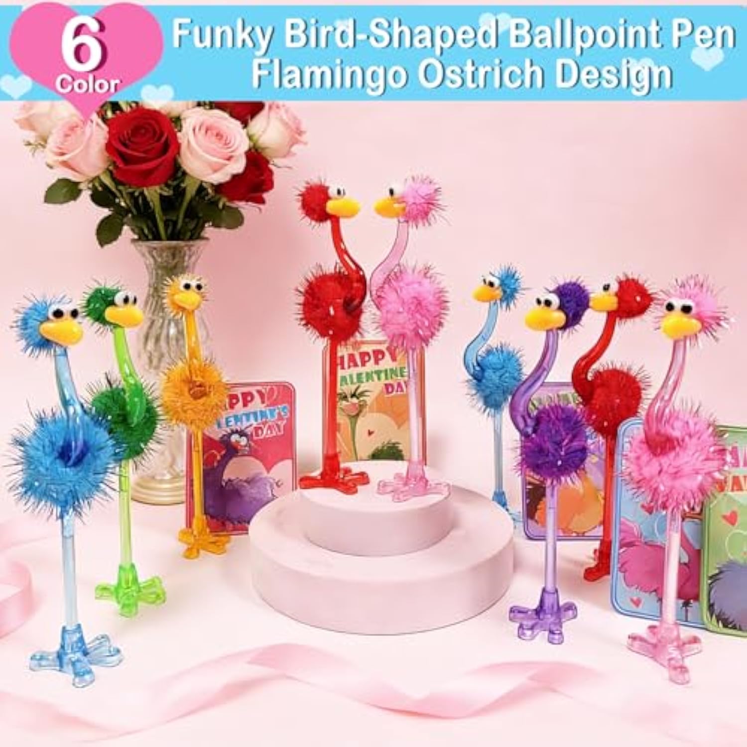 Valentines Day Gifts For Kids - 24 Pack Valentines Stationery Sets With Flamingo Ostrich Ballpoint Pens Valentines Day Card For Kids School Classroom Exchange Gifts Party Favors, Classroom Prizes
