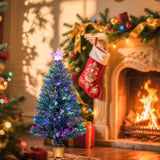 32Inch Pre-Lit Mini Fiber Optic Tabletop Artificial Christmas Tree, Small Xmas Tree With Stars Decorations-Transparent