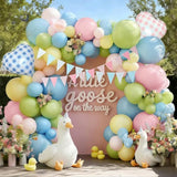 Pastel Balloon Arch Kit Double Stuffed Light Pink Blue Yellow Green Balloon Garland Gingham Heart Foil Balloons Striped Pennant Banner For Easter Baby Shower Birthday Gender Reveal Party Decorations