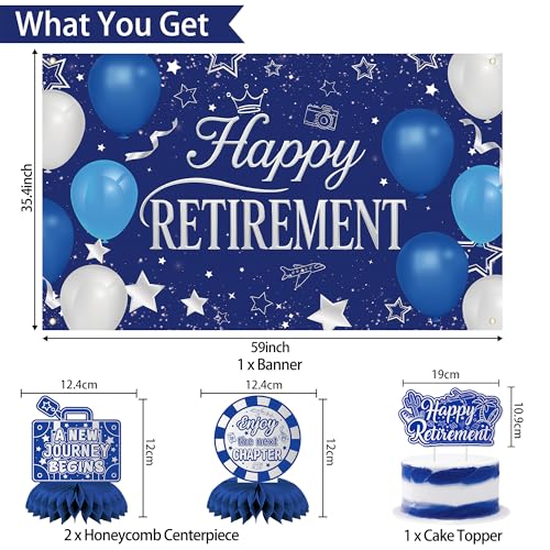 Blue Retirement Party Decorations for Women, Blue Happy Retired