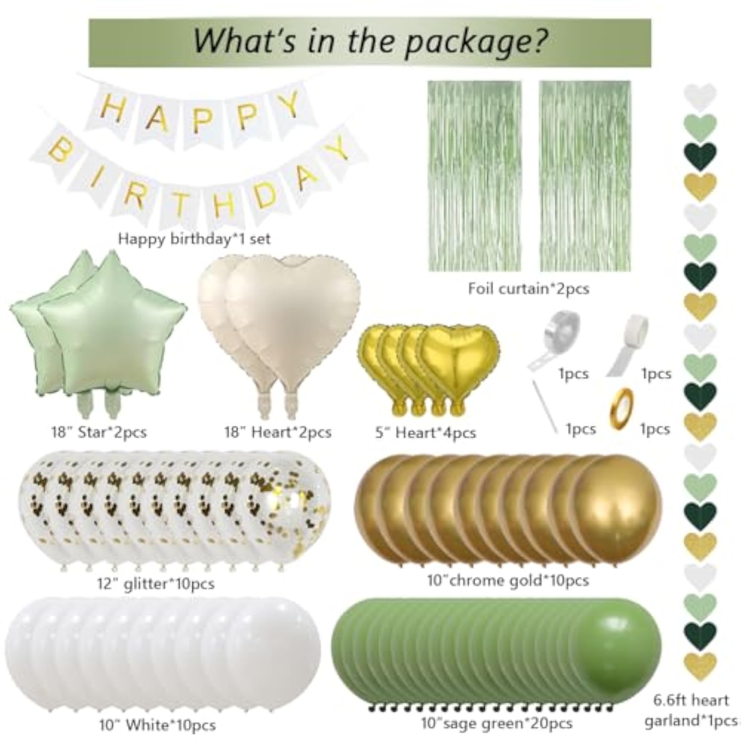 Sage Green Birthday Decorations, Banner, Balloons for 16th-60th Birthday Celebrations
