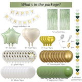 Sage Green Birthday Decorations, Banner, Balloons for 16th-60th Birthday Celebrations