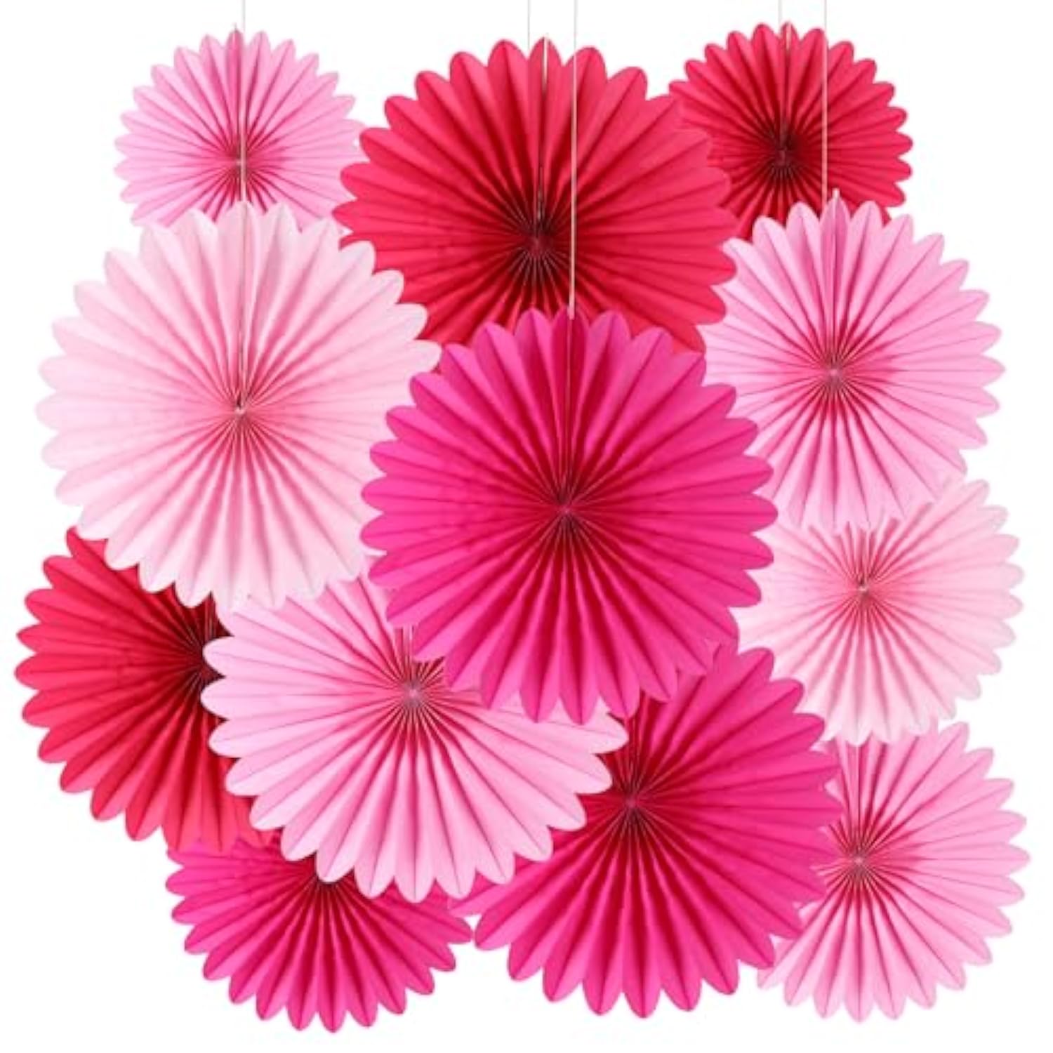 12Pcs Paper Fans Hot Pink Party Decorations Tissue Paper Flowers Decorations Paper Fans Party Decorations For Girl Groovy Birthday Baby Shower Wedding Bachelorette Room Wall Hanging Décor