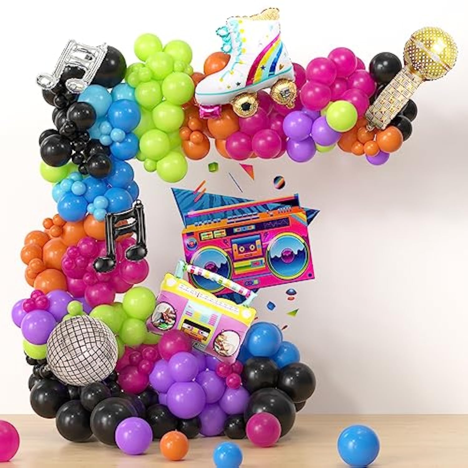 80'S And 90'S Party Decorations - 196 Pcs 80S 90S Theme Birthday Party Balloon Garland Arch Decorations, Disco Radio Roller Skate Foil Balloon Arch For 80S 90S Hip Hop Party Supplies