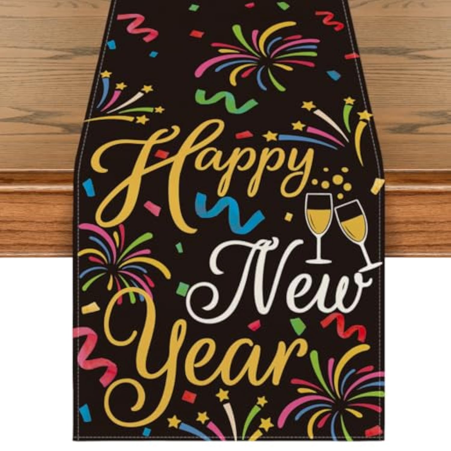 Cheers Firework 2025 Happy New Year Table Runner 13x72 Inch Party Decor
