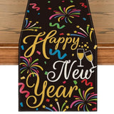 Cheers Firework 2025 Happy New Year Table Runner 13x72 Inch Party Decor