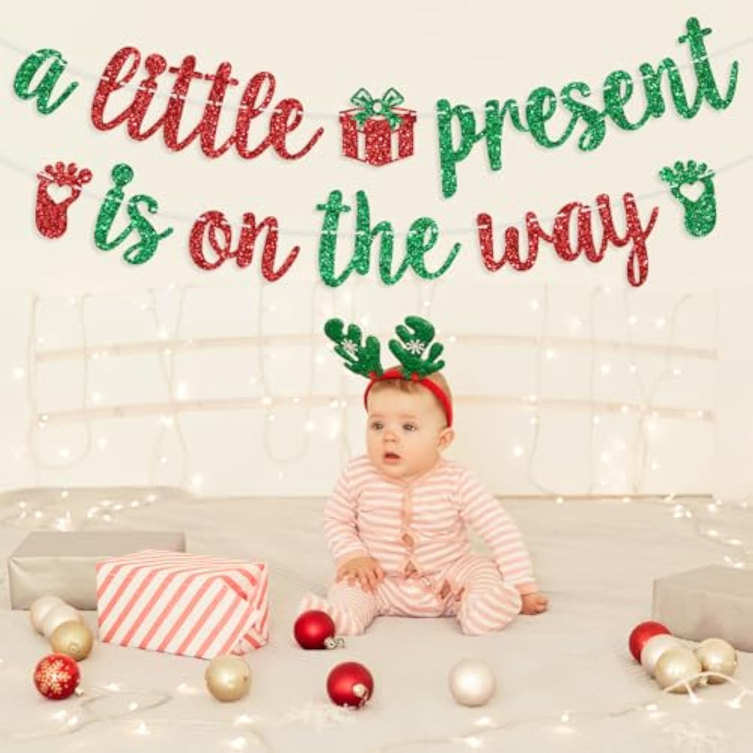 A Little Present Is On The Way Banner Christmas Baby Shower Party Decor