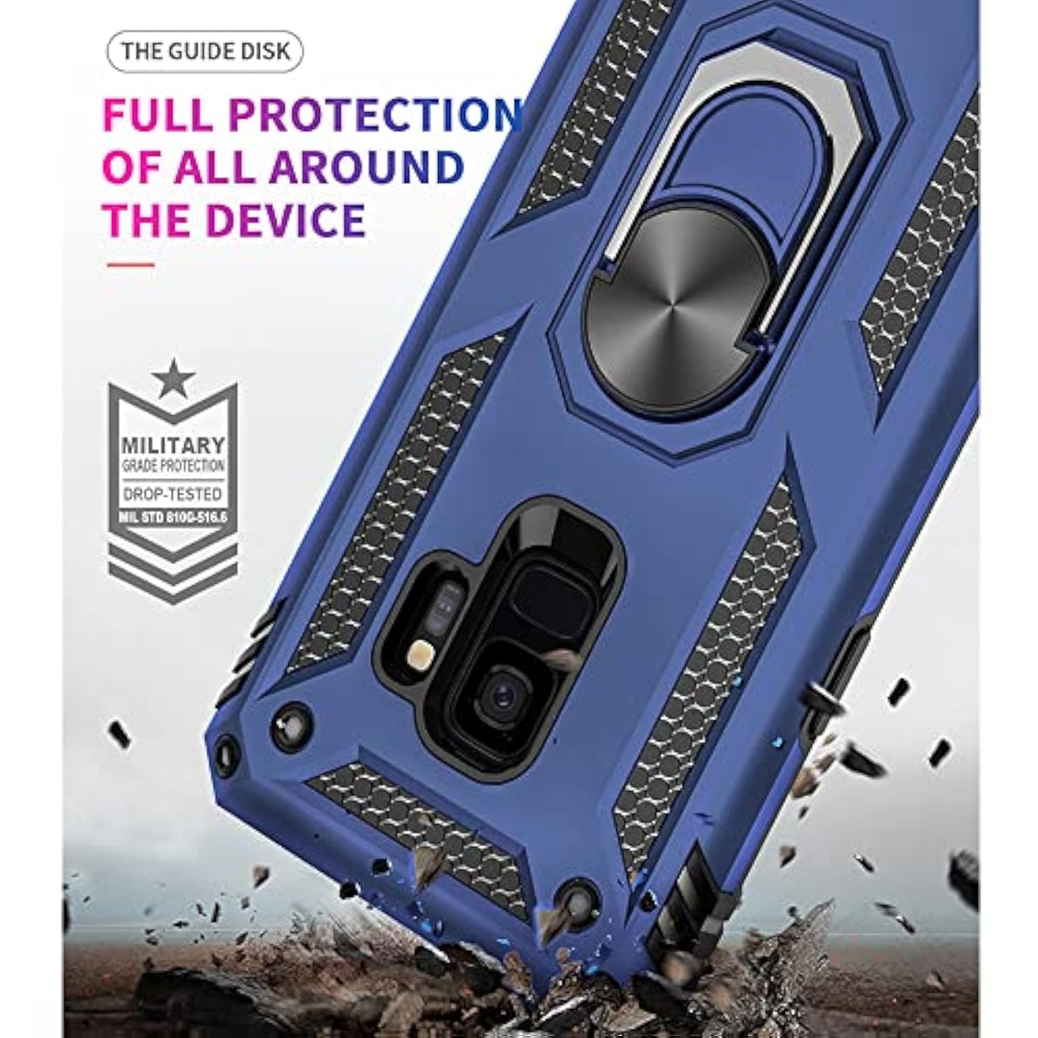For Samsung Galaxy S9 Case, Military Grade 16Ft. Drop Tested Ring Shockproof Protective Phone Case For Samsung Galaxy S9, Blue