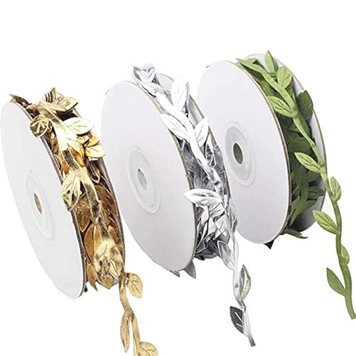 3 Rolls 10 Yards Leaf Ribbons, Olive Green Leaf Ribbon, Gold Leaf Ribb