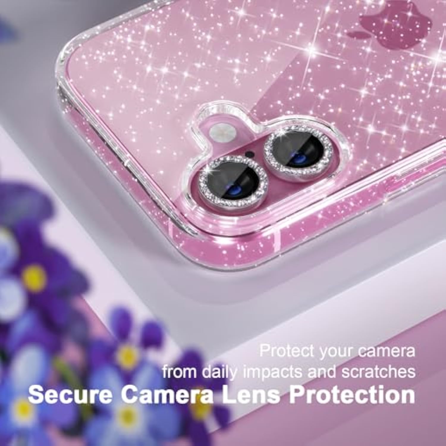 iPhone 16 Clear Glitter Case with Screen & Camera Protectors 6.1in