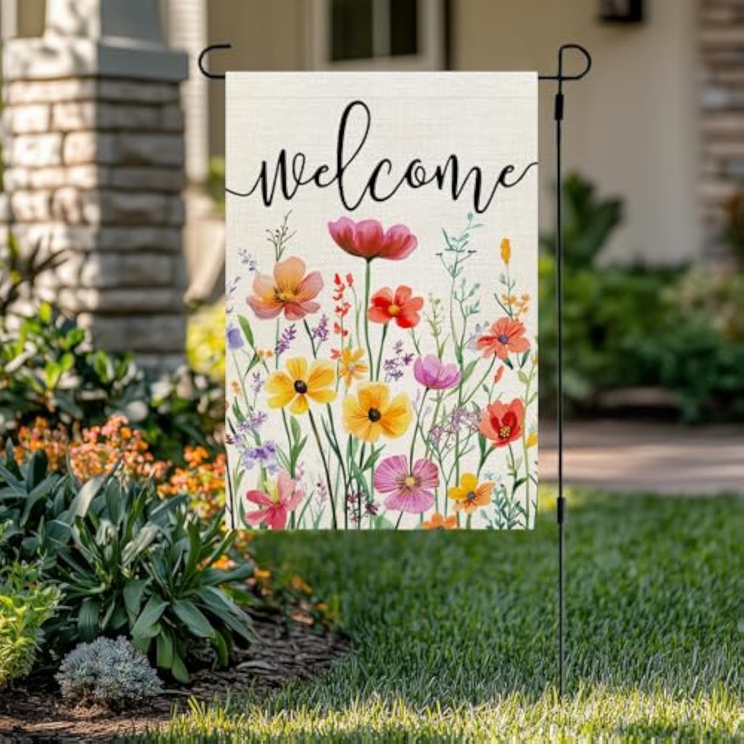 Spring Garden Flag Wildflowers Floral Double Sided 12X18 Inches Small Burlap Welcome Holiday Seasonal Yard Decoration For Outside Porch Cf1761-12