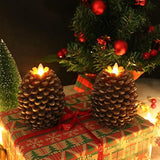 Flameless Flickering Candles With 6 Hour Timer, Battery Operated Led Pine Cone Candles Real Wax Flicering Flame Christmas Decor, Set Of 2(Brown, 3.5 X 4.7 Inch)