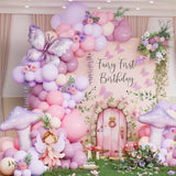 Fairy First Birthday Balloon Arch Kit 135Pcs Pastel Pink Purple Balloons With Purple Butterfly And Mushroom Foil Balloon For Spring Fairy Thmem Birthday Party Decorations (Pink Purple)