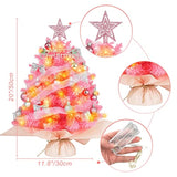 20" Mini Pink Christmas Tree, Artificial Small Christmas Tree With Lights, Tabletop Christmas Tree With Star Treetop,Bow Boxes And Ball Ornaments For Diy Christmas Decoration (Pink)