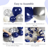 130pcs Navy Blue Silver Balloon Arch Kit with Stars for Birthday Events