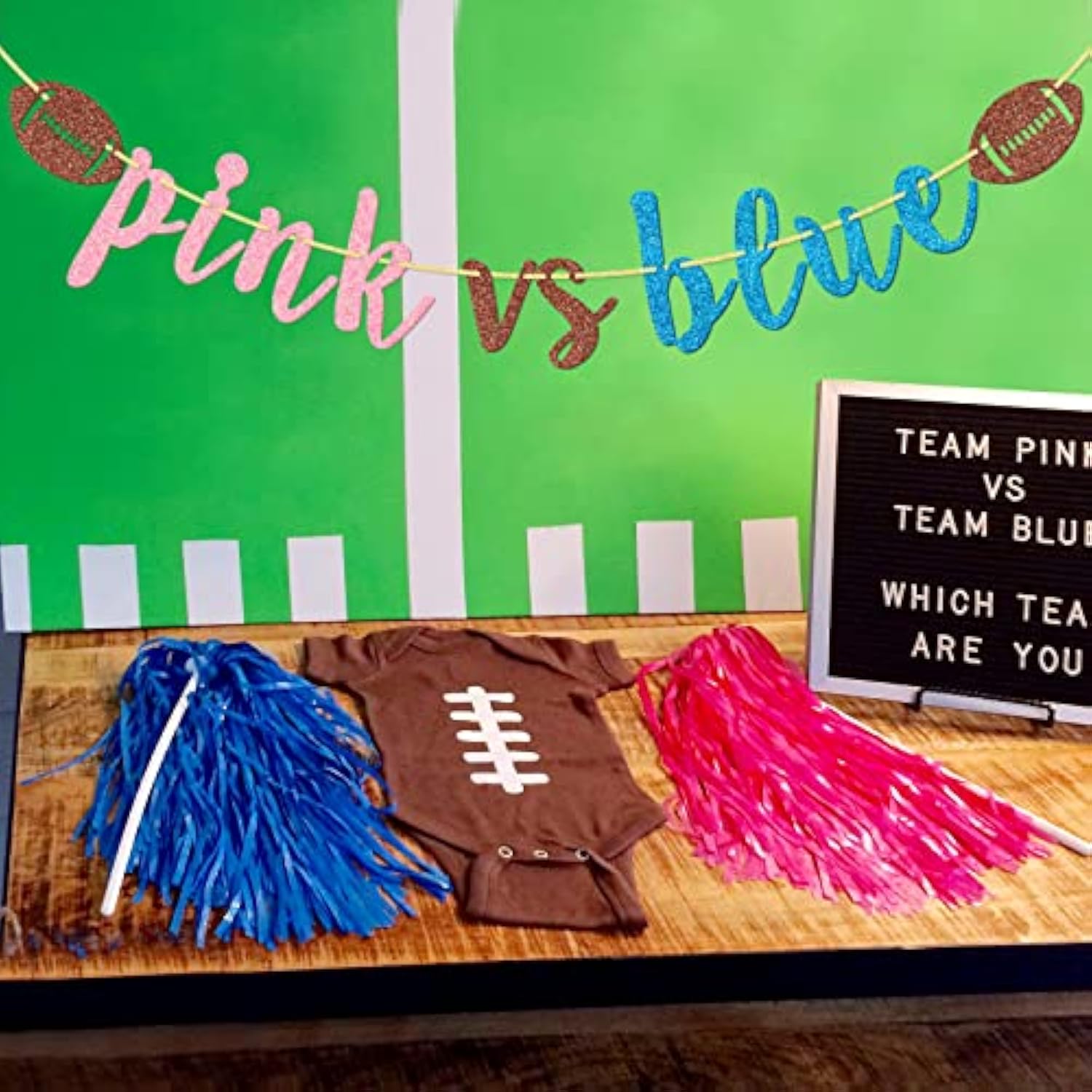 Pink Vs Blue Football Banner, Pre-Strung Football Gender Reveal Party Banner, Baby Shower Decorations