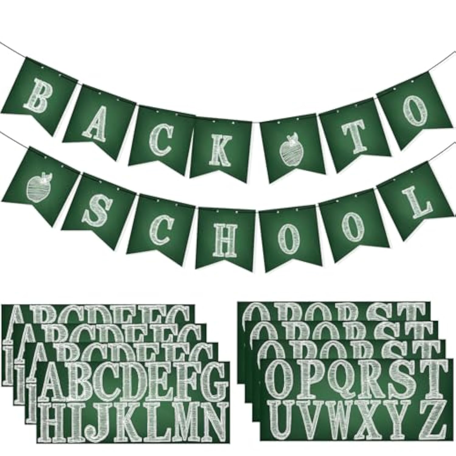 Classroom Decor Diy Banner, Welcome Back To School Party Supply Custom Hanging Bunting Garland Kit With Letters For First Day Of School Ambience Celebration Decoration(Green,Blackboard)