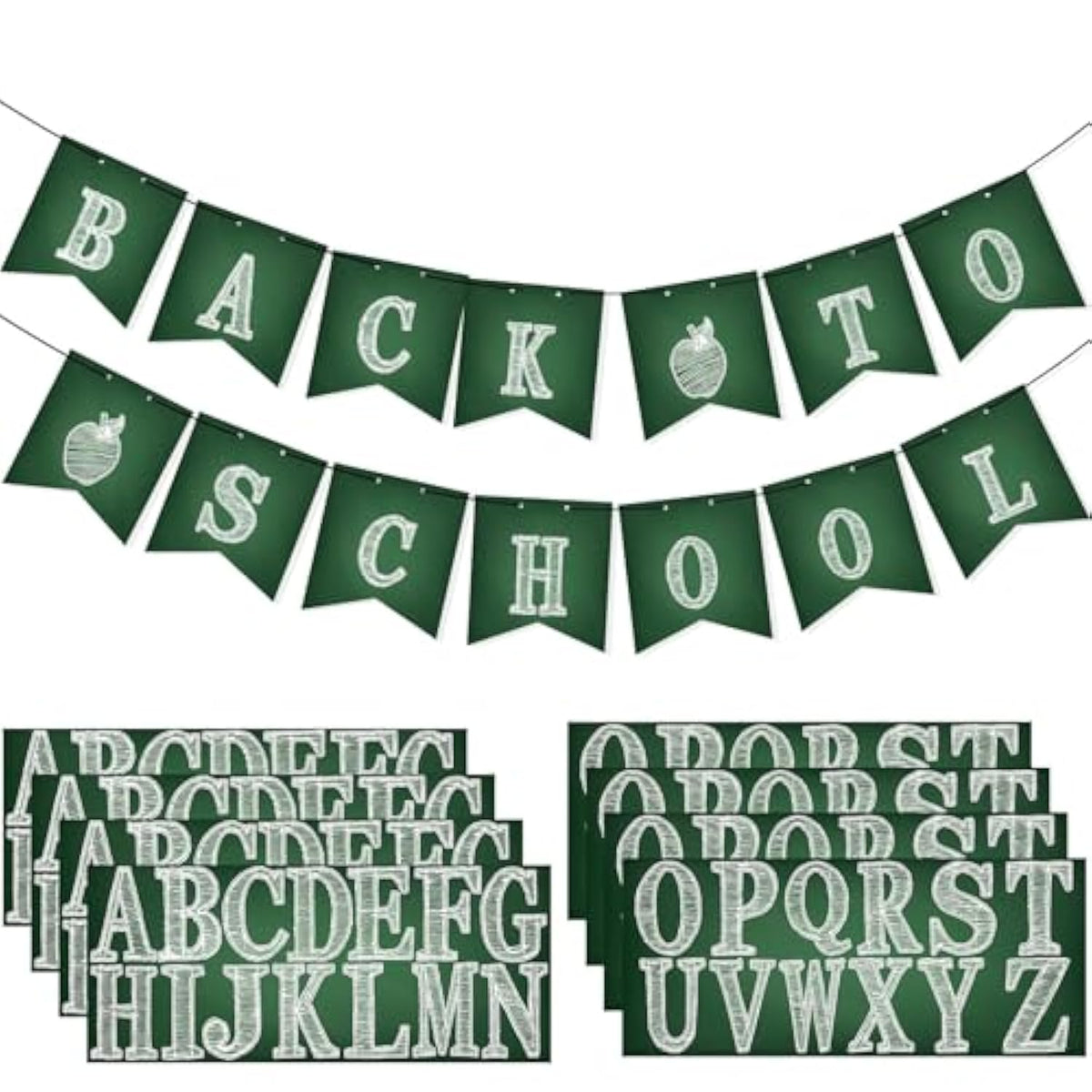 Classroom Decor Diy Banner, Welcome Back To School Party Supply Custom Hanging Bunting Garland Kit With Letters For First Day Of School Ambience Celebration Decoration(Green,Blackboard)