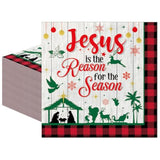 Christmas Napkins Party Decorations - 50 Pcs Jesus Is The Reason For The Season Paper Napkin Disposable Nativity Dinner Decorative Serving Happy Birthday Religious Xmas Table Supplies Decor