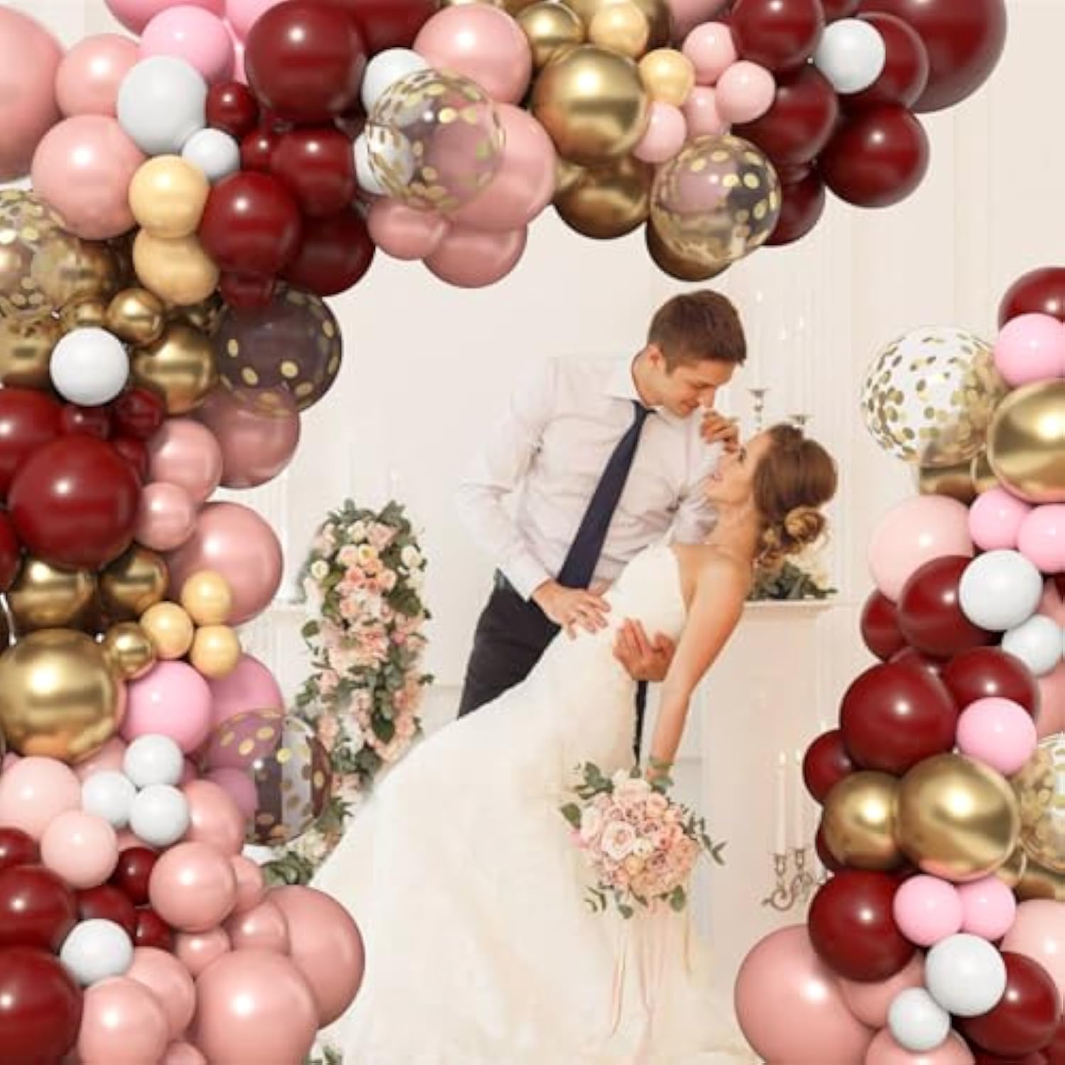 Burgundy Pink Balloons Garland Arch Kit Maroon Rose Gold Champagne Gold Confetti Metallic Balloons For Women Birthday Bridal Baby Shower Wedding Wine Party Decorations With 4 Tools