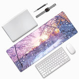 Large Mouse Pad Beautiful Winter Landscape Gaming Mousepad Extended Keyboard Mouse Mat Desk Pad Non-Slip Stitched Edge Rubber Table Mat,31.5 X 11.8 Inch