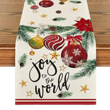 Joy To The World Xmas Balls Christmas Table Runner, Pine Cone Winter Holiday Kitchen Dining Table Decoration For Home Party Decor 13 X 72 Inch