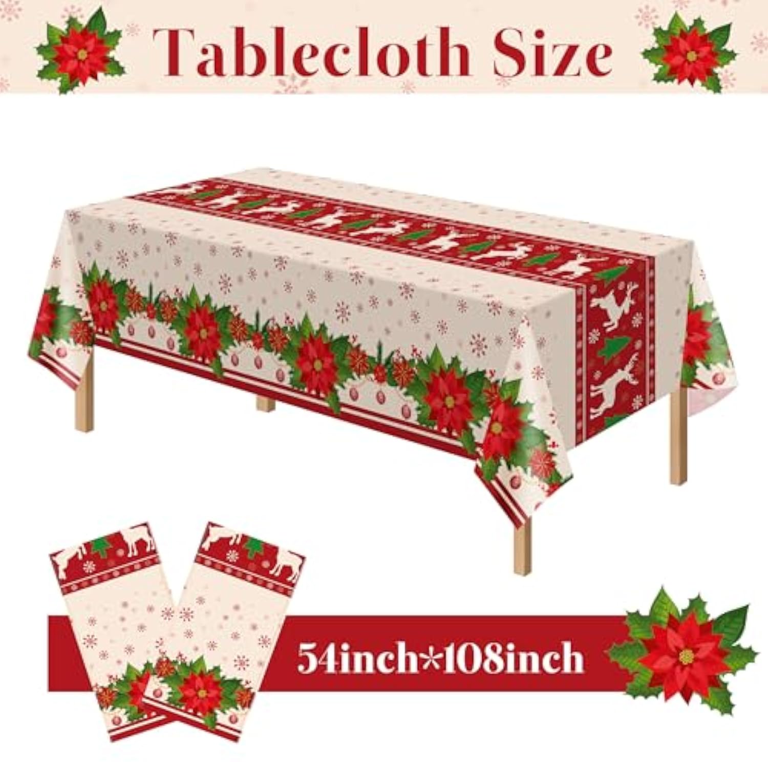 2 Pack Christmas Tablecloth Rectangular Disposable,54 X 108 Inch Tablecloths Christmas Decorations Party, Table Cloth Rectangle,Plastic Table Cover For Home Dinner Indoor Outdoor Party Decor