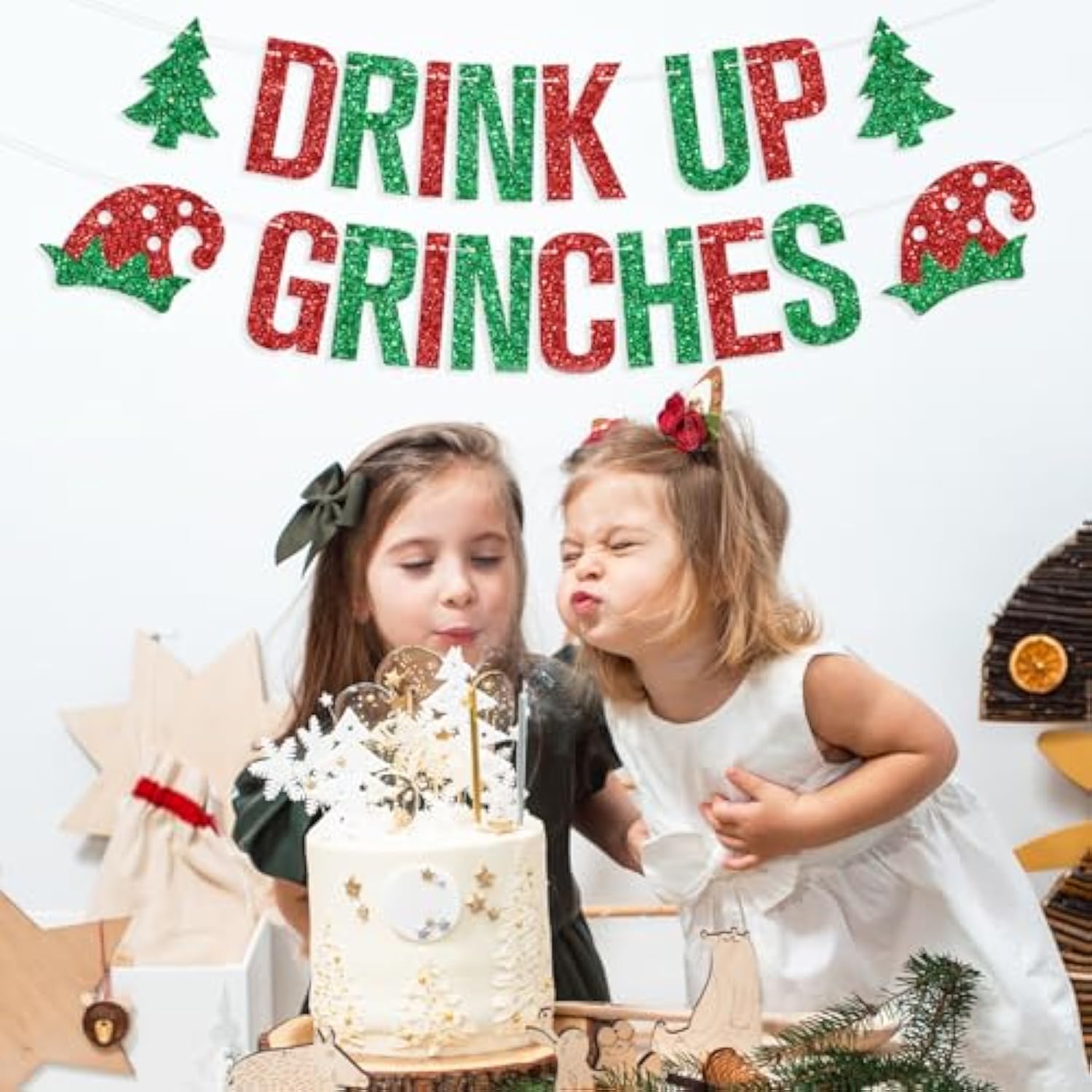 Drink Up Grinches Banner for Christmas and New Year Party Decorations