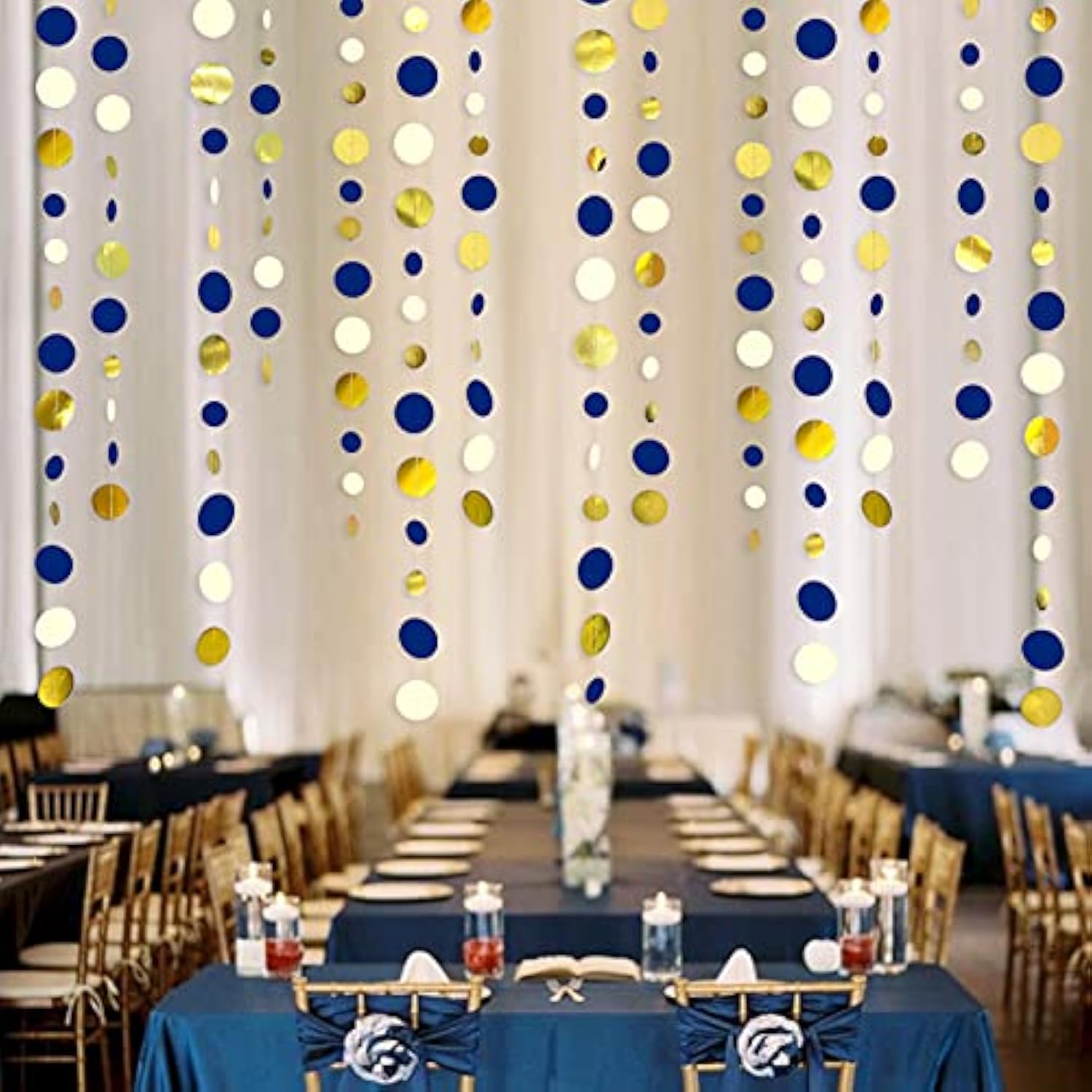 Navy Blue & Gold Dot Garland: 46ft Party Streamer