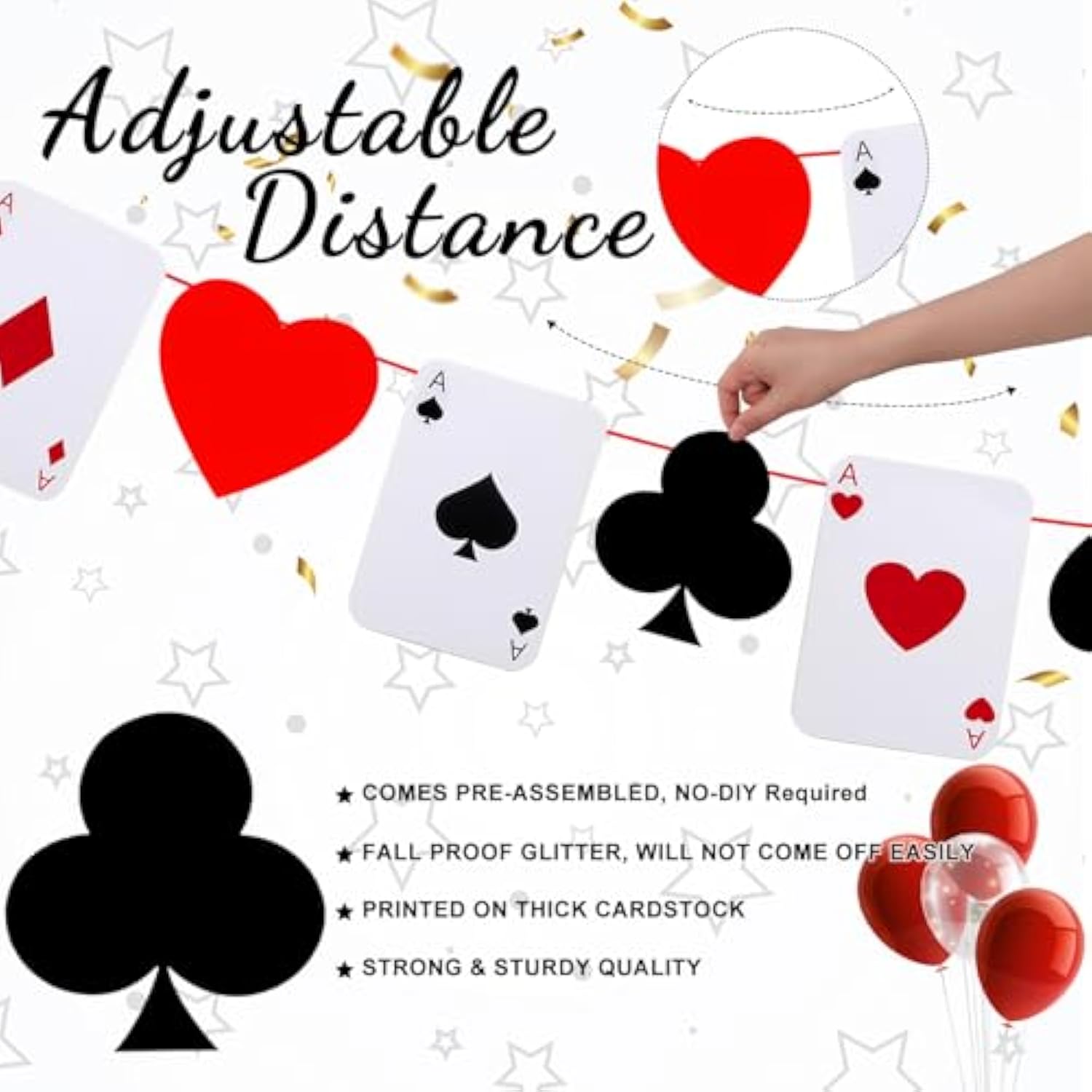 Poker Theme Party Decorations 10 Ft Pre-Strung Poker Birthday Banner Hanging Dice Garland For Game Night Bachelorette Theme Party Favors Graduation Supplies(Classic Style)