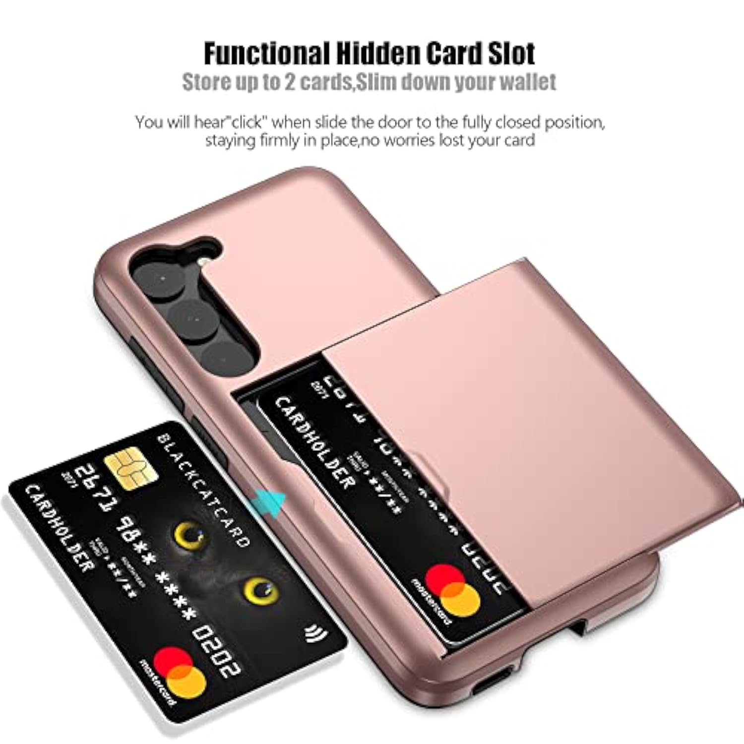 For Samsung S23 Case With Card Holder 5G 6.1 Inch Slim Dual Layer Heavy Duty Protective For Galaxy S23 Case Hidden Card Slot Wallet Case For Samsung S23(Rose Gold)