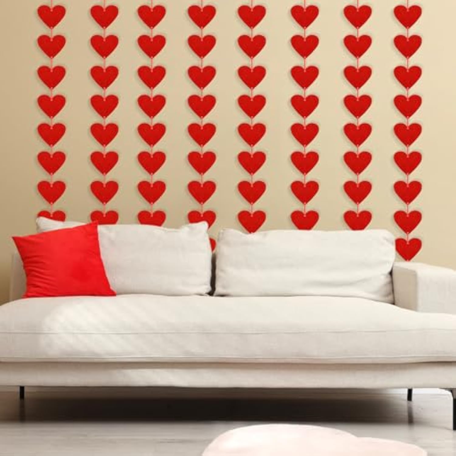 80 Pcs Red Hearts Felt Garland, Valentines Day Decor Hanging String, N