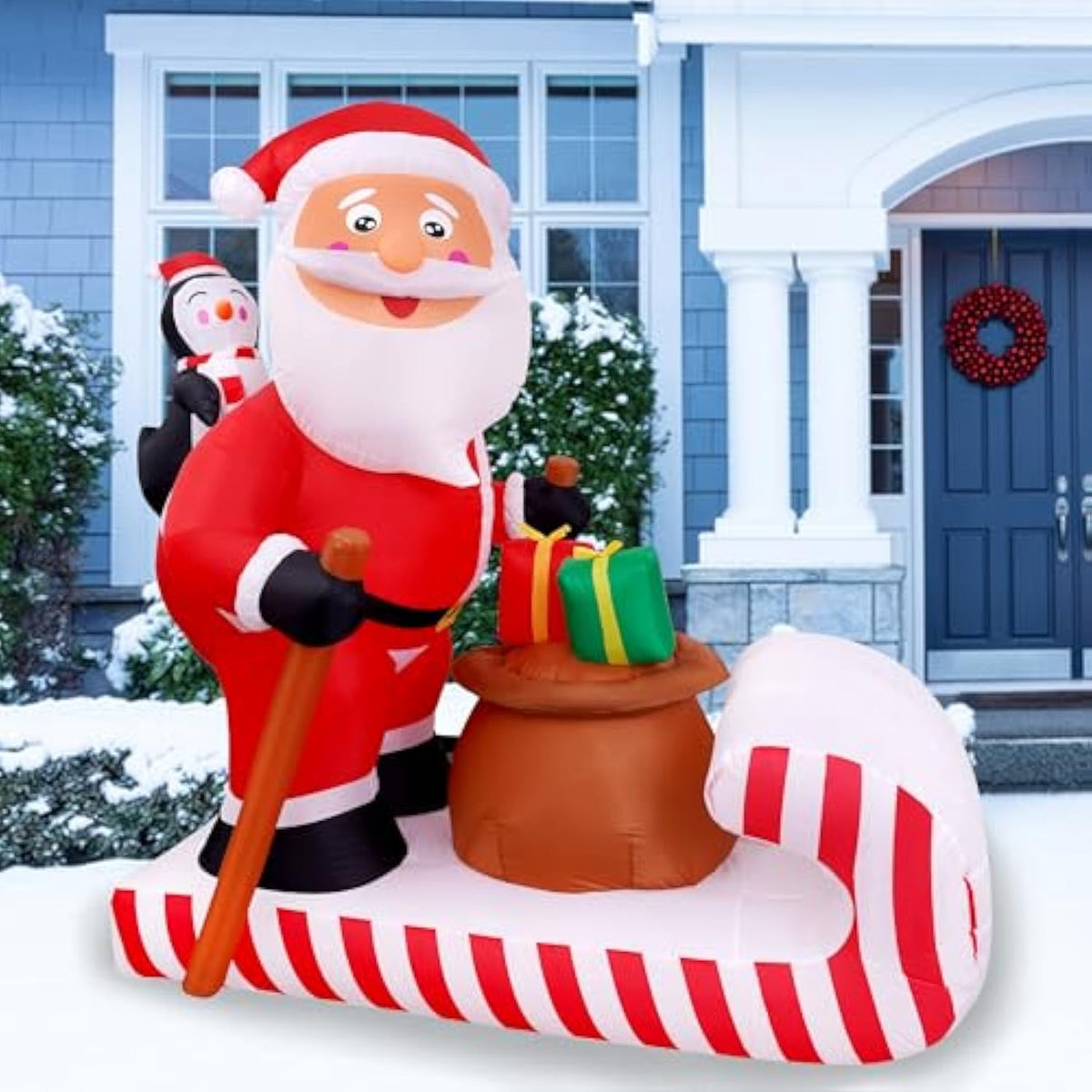 6.5Ft Christmas Inflatable Santa Rides A Sledge Decoration, Blow Up Outdoor Yard Decor, Built-In Led Lights Holiday Infl