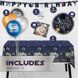 Star Wars Birthday Decorations Set | Star Wars Party Decorations | Banner, Tablecloth, 8 Balloons, 16 Plates, 16 Napkins, Sticker | Officially Licensed