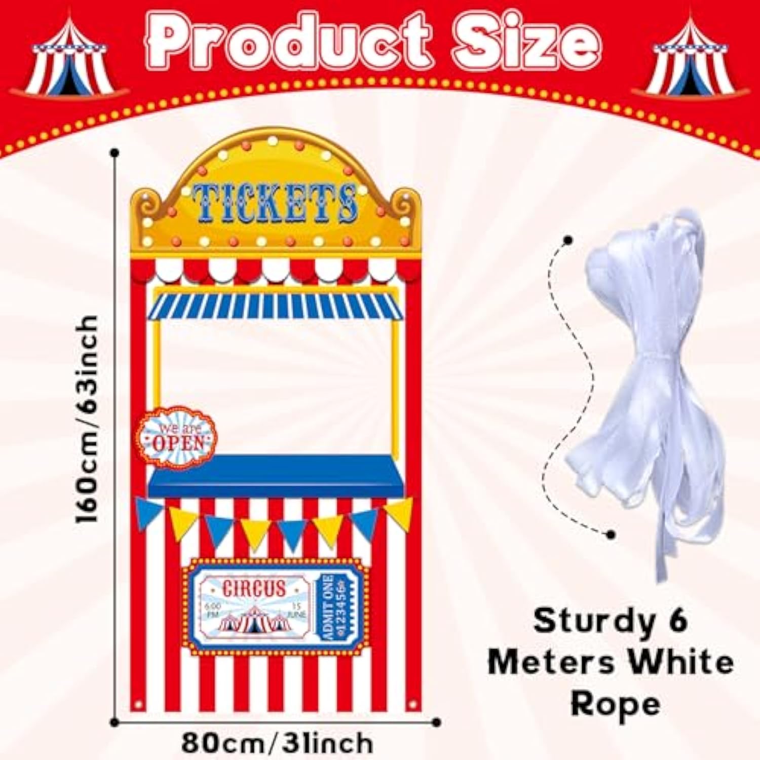 Carnival Circus Party Decorations Carnival Ticket Booth Circus Theme Photo Booth Props Backdrop Fabric Photo Birthday Banner Door Hanging For Kids Christmas Decorations Carnival Game Supply 31X62Inch