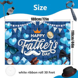 Father's Day Backdrop, Happy Fathers Day Decorations Blue Plaid Dad Party Banner Background with Crown Mustache Glasses Tie Hat for Fathers Day Photo Booth, 71 x 43 Inch