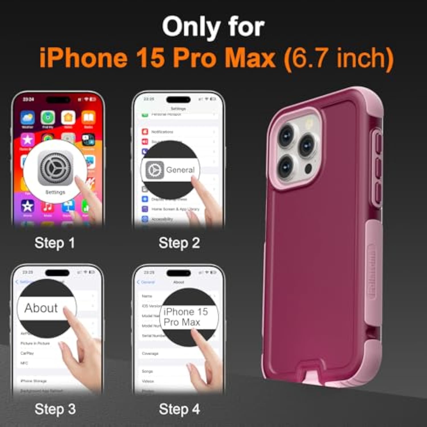 For Iphone 15 Pro Max Case, Compatible With Magsafe,Heavy Duty Shockproof Protective Cover,Dual Layer Magnetic Phone Case,Anti-Scratch Anti-Fingerprint Matte Two-Tone Design,6.7",Purple Pink